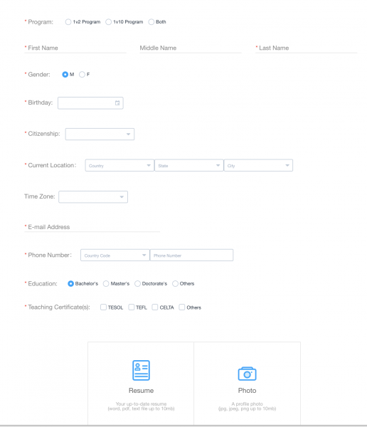 Whales English Application Form
