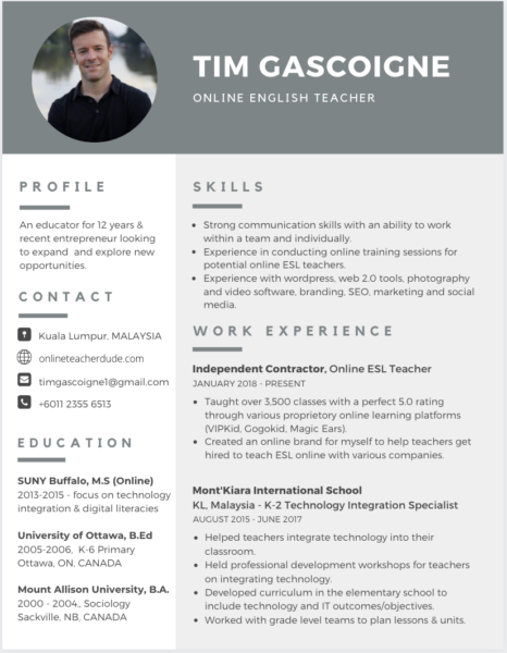 online english teacher resume sample, teach english online resume template